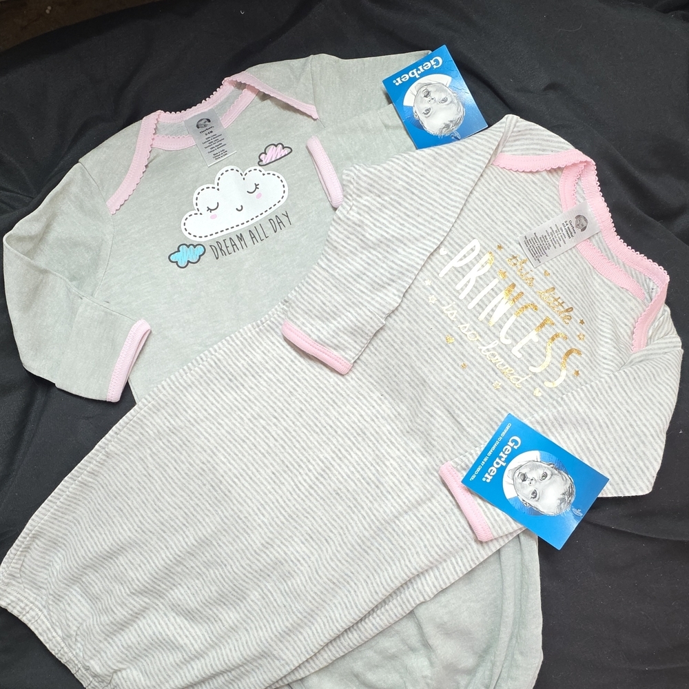 Gerber Grey and Pink Girls' Sleep Gowns - Cloud & Princess Designs